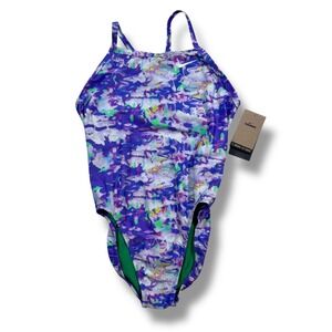 Nike Hydrastrong Swimsuit Women 36/10 Purple Multi One Piece Swim NESSE017